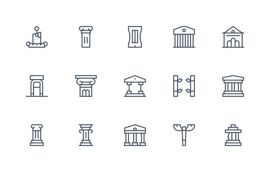 Regular Line Style Pillar Icons with 15 Vectors Fully Editable Icon Set for Web