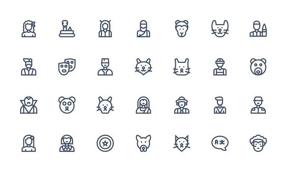 Bold Line Icons from Character Set with 28 Vectors Customizable Icon Series for Mobile Screens