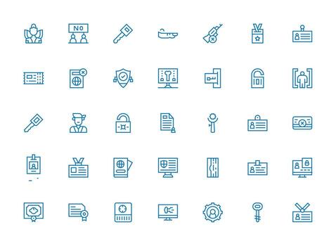 35 Authorization Icons in Regular Clean Line Aesthetic Minimal Icon Set for Interface Projects vector