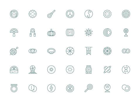35 Icons for Circular in Light Line Format Interface Icon Collection vector