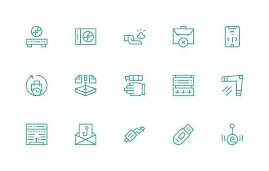 Data Transfer Design Icons featuring 15 in Regular Line Style Professional Icon Set vector