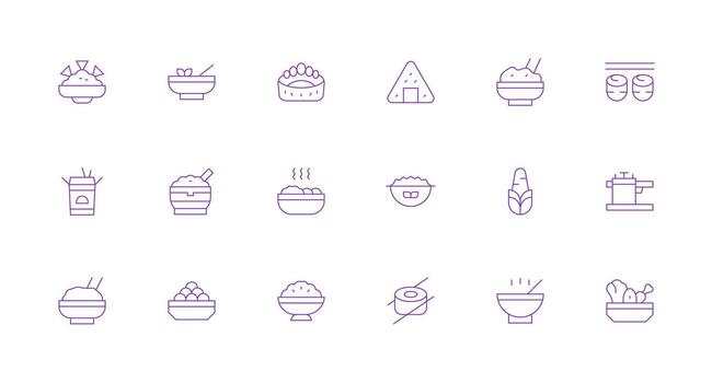 Rice Icon Set with 18 Minimal Line Graphics Style Icon Set vector