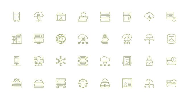 Data Center featuring 32 Icons in Thin Line Design Layout Icon Collection vector
