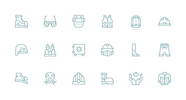 18 Minimal Line Style Icons from Protection Gear Collection Reliable Icons for All Interfaces vector