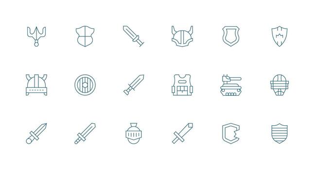 Armor Design Icons featuring 18 in Minimal Line Style Flat Icon Set vector