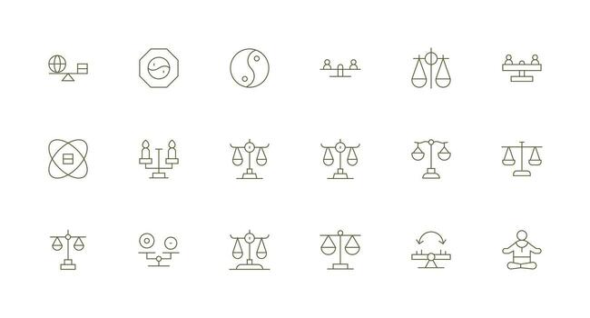 Equilibrium Design Icons featuring 18 in Minimal Line Style Organized Glyph Icons for Fast Design vector