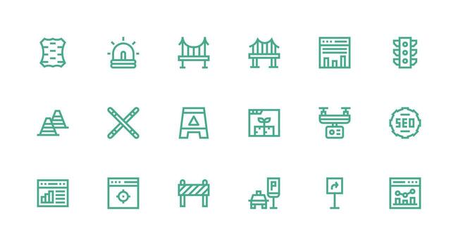 Strong Stroke Line Style Traffic Icons with 18 Vectors Theme-Based Icon Pack