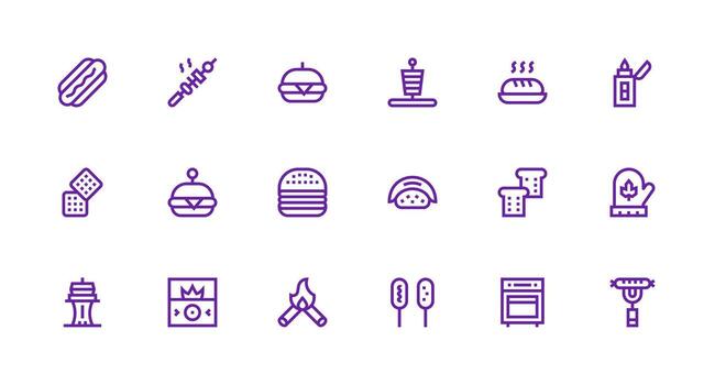 18 Icons for Grill in Strong Stroke Line Format Clean Icon Set Icon Pack for UI Projects vector