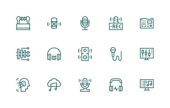 Digital Audio Visual Pack containing 15 Regular Line Icons Reusable Icon Set vector