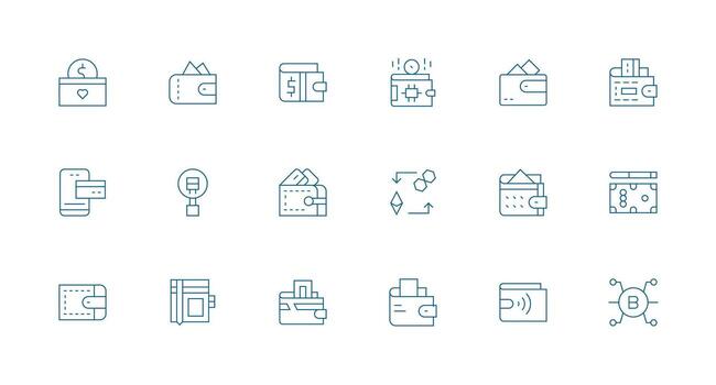 Minimal Line Style Wallet Icons with 18 Vectors Scalable Icons for All Themes