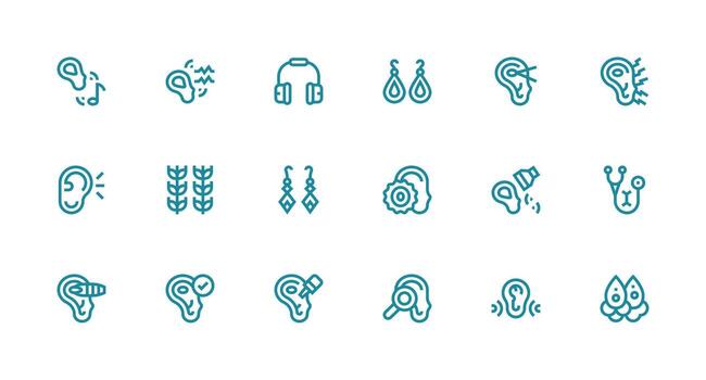 Ear Design Icons featuring 18 in Strong Stroke Line Style Simple Icons for Interface and Wireframes vector