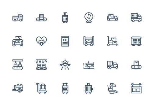 Moving Icon Set with 24 Thick Line Line Graphics High-Resolution Icons for Any Platform vector