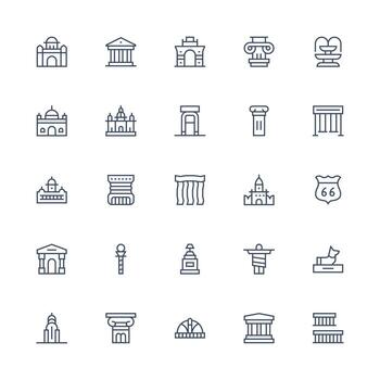 Monument Icon Collection with 25 Medium Stroke Outline Designs Well-Structured Icons for Creative Use vector