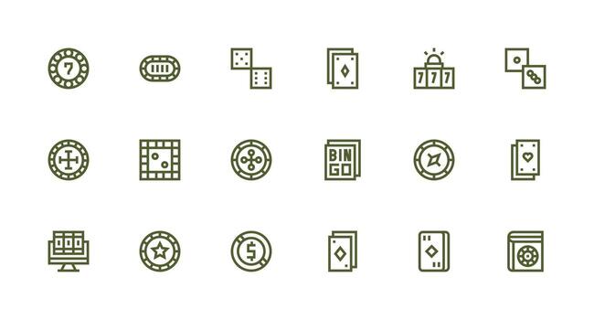 18 Strong Stroke Line Icons for Gambling Graphics Sharp Icons for Presentations vector