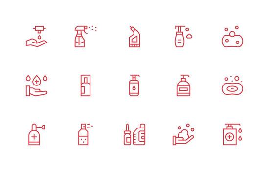 Sanitizer featuring 15 Icons in Regular Line Design User Interface Icons for Digital Products vector