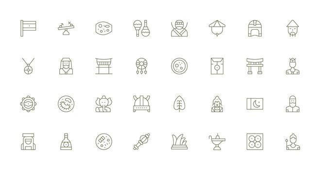 32 Thin Line Style Icons from Culture Collection Web and App Icon Pack Collection vector