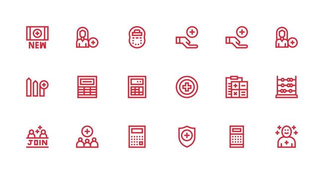 18 Strong Stroke Line Icons for Addition Graphics Professional Icon Set vector