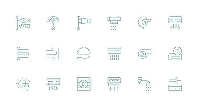 18 Minimal Line Icons for Airflow Graphics Compact Icon Set vector