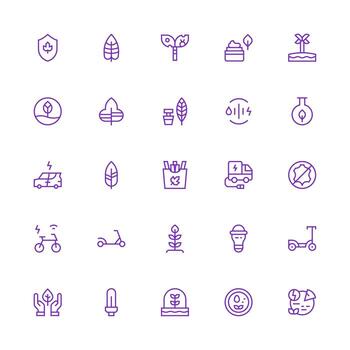 EcoFriendly featuring 25 Icons in Medium Stroke Outline Design Clear and Concise Icon Set Collection vector