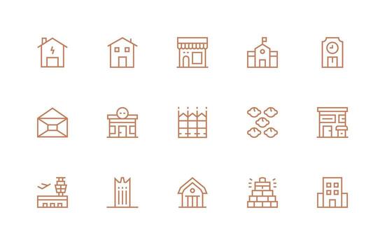 Building featuring 15 Icons in Regular Line Design Icon Pack vector