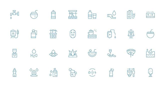 32 Thin Line Style Icons from Hydration Collection Scalable Icons for All Themes vector