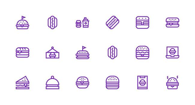 Burger Icon Set with 18 Strong Stroke Line Graphics Interface Icons for Daily Use vector