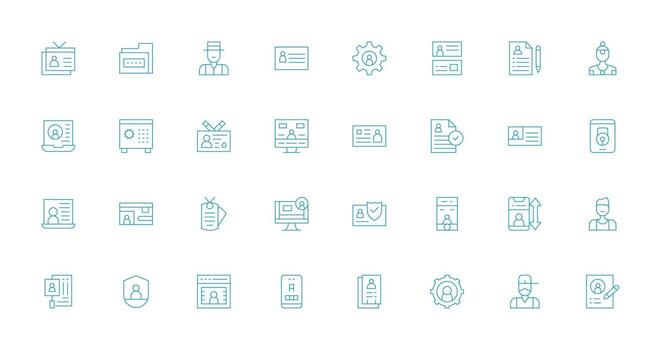Personal Data Design Icons featuring 32 in Thin Line Style Functional Icon Series vector