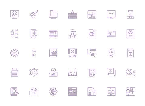 35 Data Icons in Light Line Aesthetic Dashboard Icon Series vector