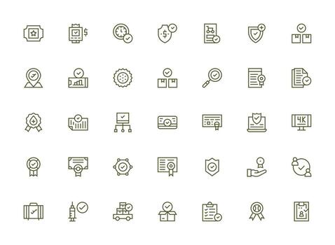aprobado visual paquete conteniendo 35 regular limpiar línea íconos web icono colección vector