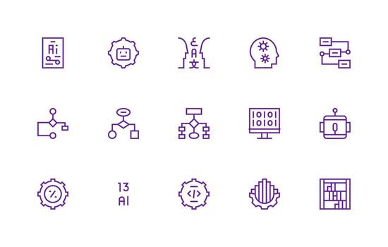 15 Regular Line Designs for Algorithm Icons Pixel Perfect Icon Set vector