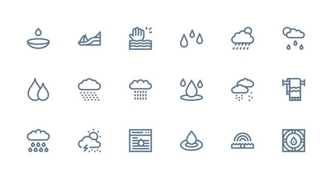 Wet Icon Set with 18 Strong Stroke Line Graphics Minimal Icon Set for Interface Projects vector