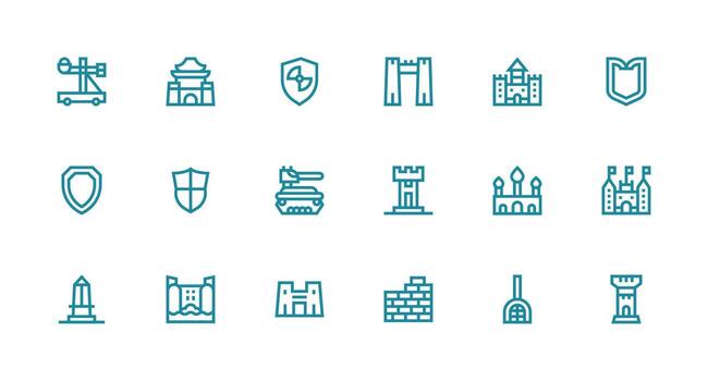 Strong Stroke Line Icons from Fortification Set with 18 Vectors Pixel Perfect Icon Set