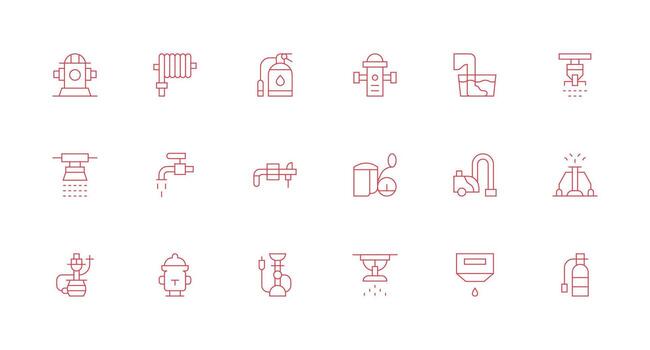 Hose Design Icons featuring 18 in Minimal Line Style All Device Compatible Icon Set vector
