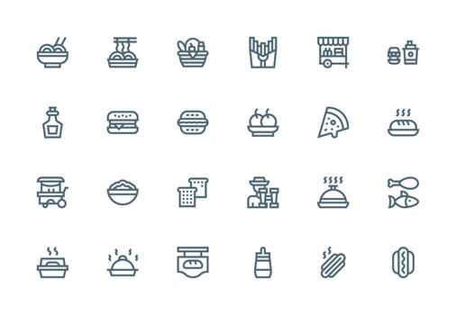 24 Thick Line Line Icons for Lunch Graphics Interface Icon Collection vector