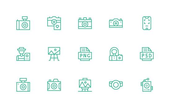 15 Regular Line Vectors for Photographic Theme Well-Structured Icons for Creative Use