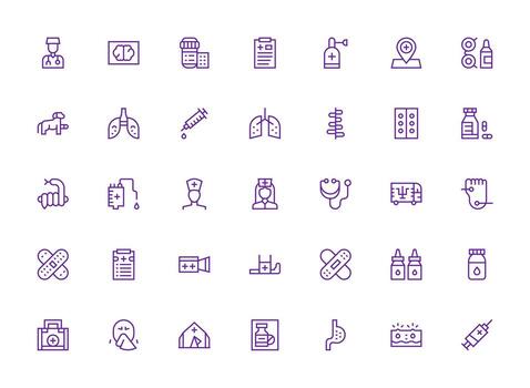 Treatment Icon Set with 35 Regular Clean Line Graphics Dashboard Icon Series vector