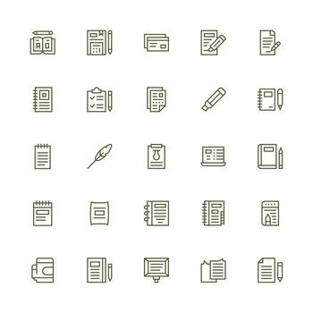 Notepad Icon Set with 25 Medium Stroke Outline Graphics Complete Icon Bundle for Web Design vector
