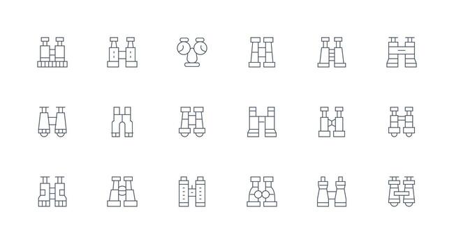 Binoculars Icon Set with 18 Minimal Line Graphics User Interface Icons for Digital Products vector