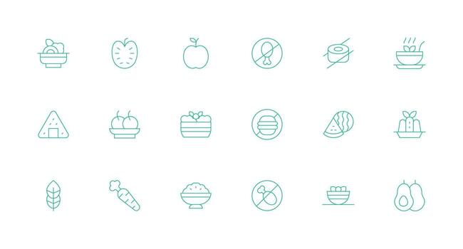 Vegetarian featuring 18 Icons in Minimal Line Design Fully Editable Icon Set for Web vector