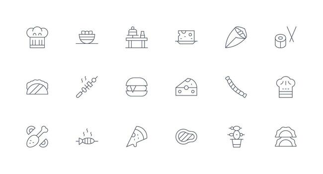 18 Minimal Line Style Icons from Appetizer Collection Lightweight Icon Series for Fast Prototypes vector