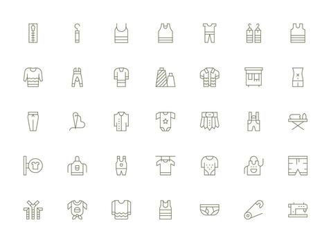 Garment Icon Set with 35 Light Line Graphics Well-Structured Icons for Creative Use vector