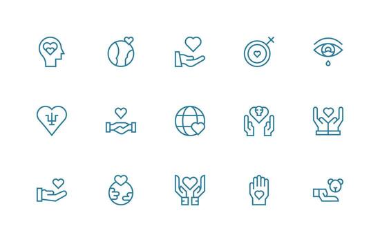 Compassion featuring 15 Icons in Regular Line Design Multi-Style Icons for Creative Projects vector