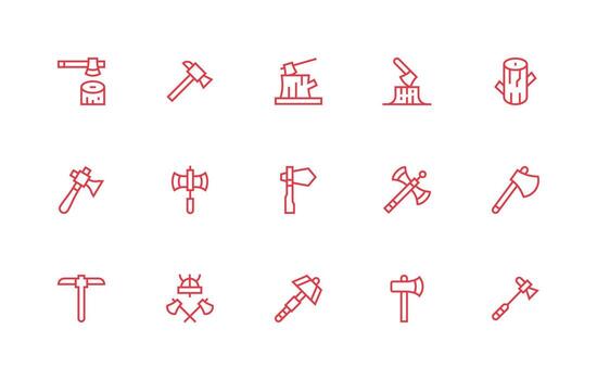 Regular Line Style Lumberjack Icons with 15 Vectors Flat Icon Set