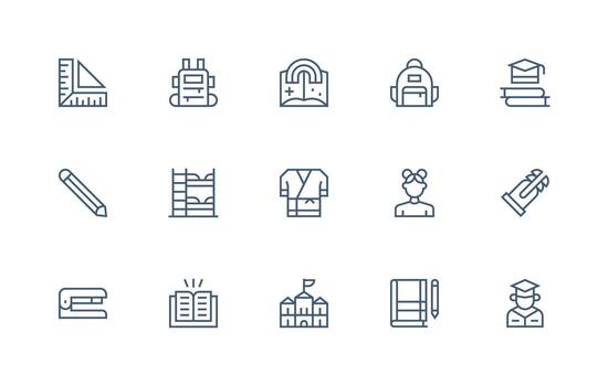 Student Visual Pack containing 15 Regular Line Icons Functional Icon Series vector