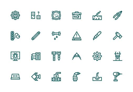 Repair Design Icons featuring 24 in Thick Line Line Style Simple Icons for Interface and Wireframes vector