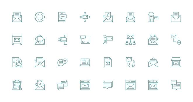 Correspondence Visual Pack containing 32 Thin Line Icons Flexible Icon System for Web Interfaces vector
