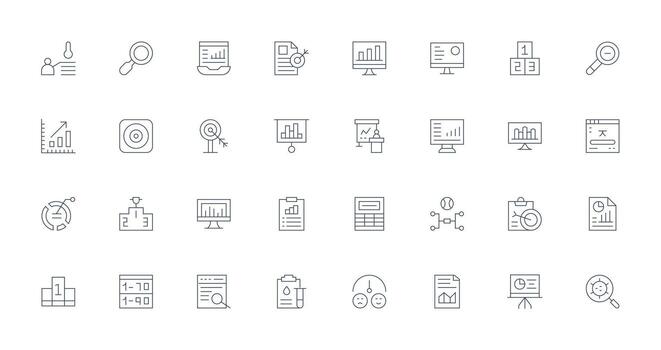 32 Thin Line Icons for Results Graphics Balanced Icon Set for Functional Design vector
