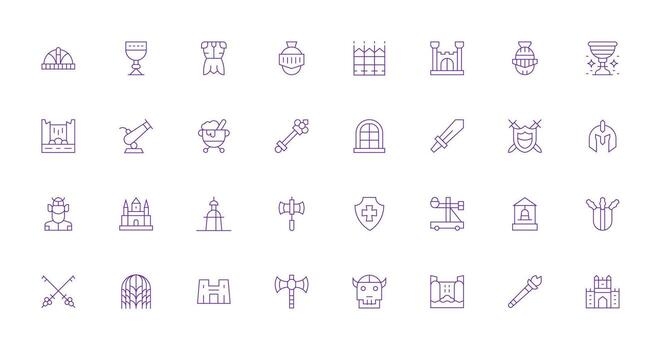 Medieval Set with 32 Thin Line Icons Scalable Icons for Cross-Platform Interfaces vector