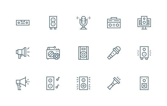 Sound System Set with 15 Regular Line Icons Smart Icon Collection vector