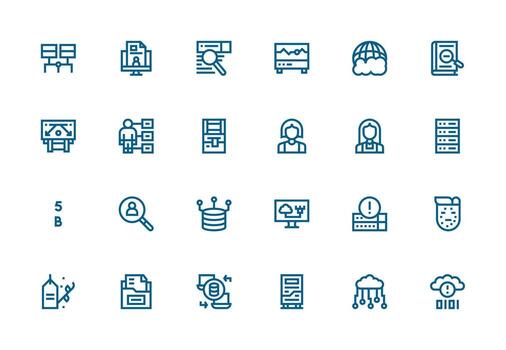 24 Database Icons in Thick Line Line Aesthetic Pixel Perfect Icons for Modern Apps vector
